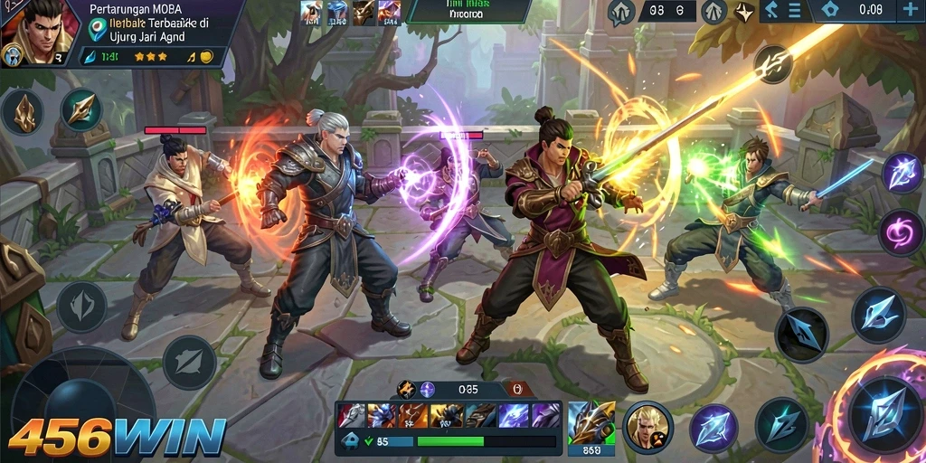 Tampilan gameplay seru dalam pertempuran MOBA 456WIN.