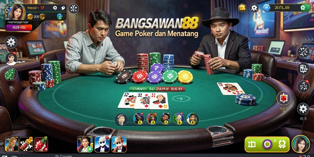 Screenshot gameplay poker BANGSAWAN88 yang seru dan interaktif.