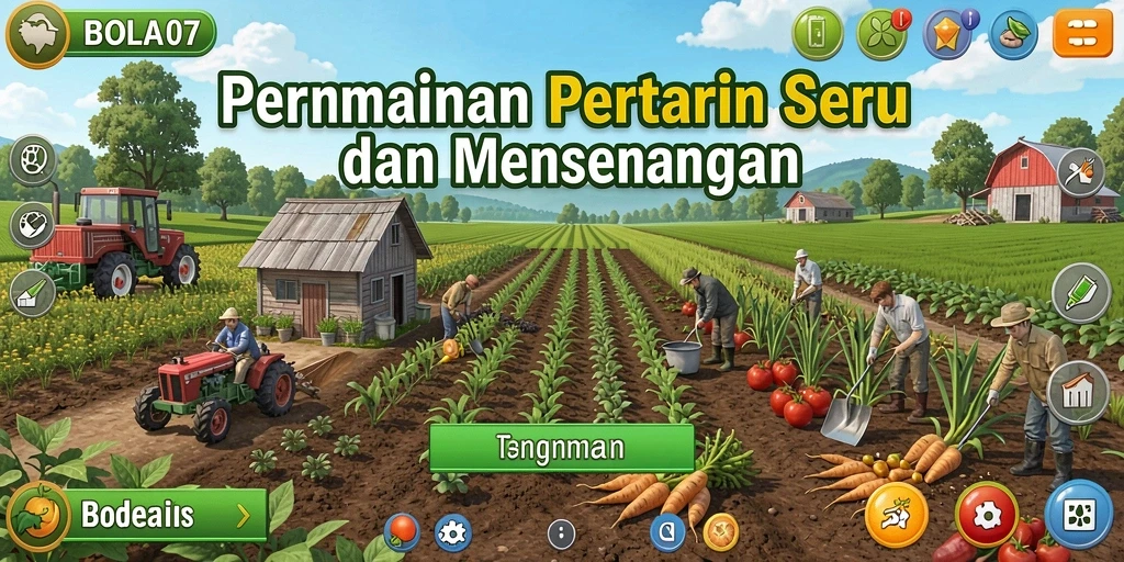 Screenshot gameplay menarik dari BOLA07 yang menampilkan aktivitas pertanian.