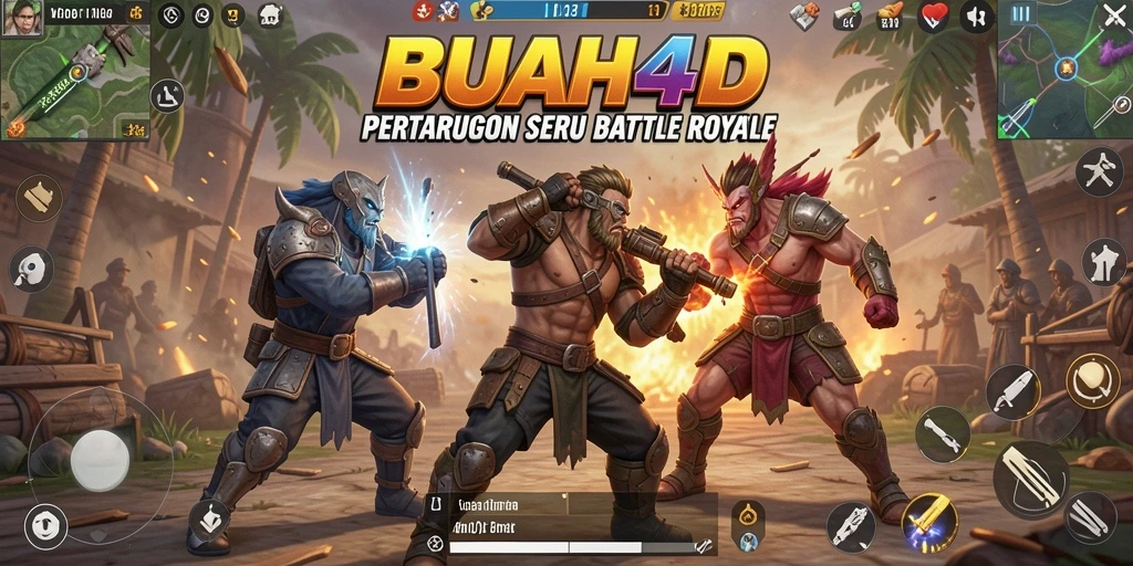 Gameplay seru BUAH4D dalam pertarungan Battle Royale.
