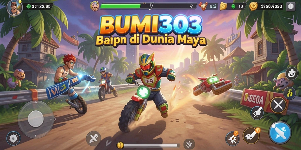 Tampilan aksi balapan seru di BUMI303 dengan grafis yang memukau.