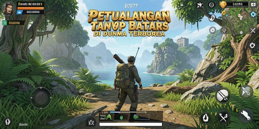 Screenshot gameplay EOS77 menampilkan petualangan seru di dunia terbuka.