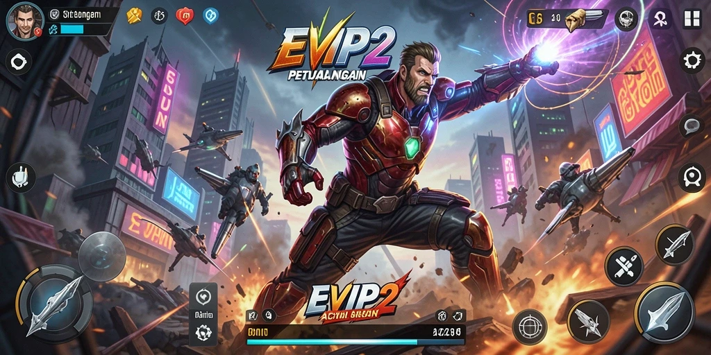 Screenshot gameplay EVIP2 yang menunjukkan aksi seru dan intens.