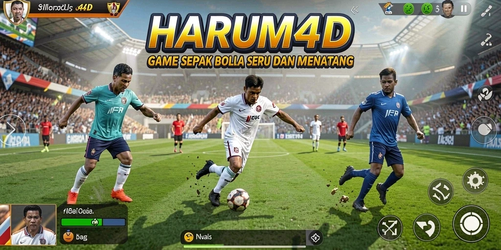 Screenshot gameplay HARUM4D yang menampilkan pertandingan sepak bola yang seru.