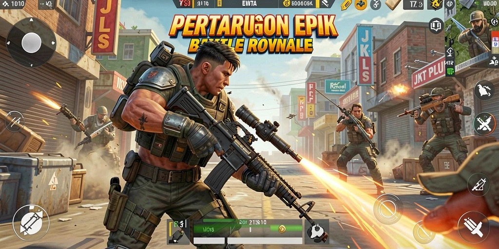 Screenshot gameplay <strong>JKTPLUS</strong> menampilkan aksi pertempuran yang intens.