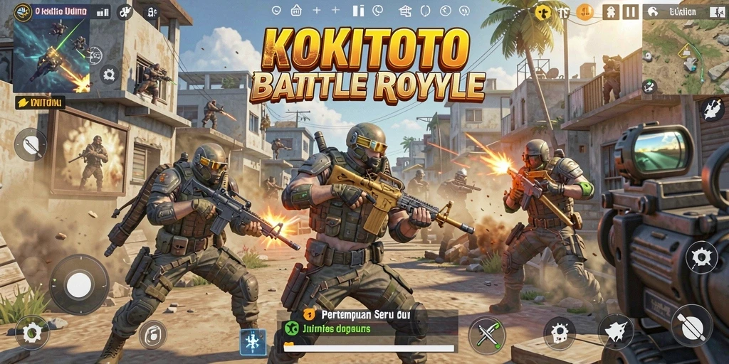 Gameplay seru KOKITOTO dalam mode Battle Royale dengan pertempuran yang mendebarkan.