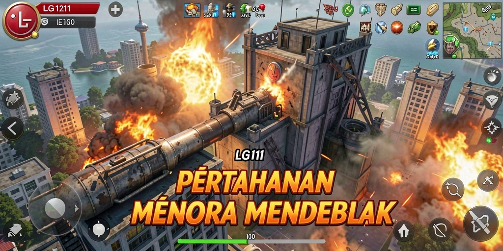 Tampilan gameplay LG111 yang intens dan penuh tantangan dalam gaya Tower Defense.