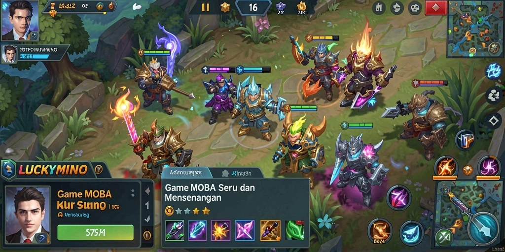 Tangkapan layar gameplay <strong>LUCKYMINO</strong> yang menunjukkan aksi seru di arena pertempuran.