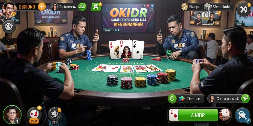 Screenshot gameplay OKIDR menampilkan suasana intens permainan Poker.