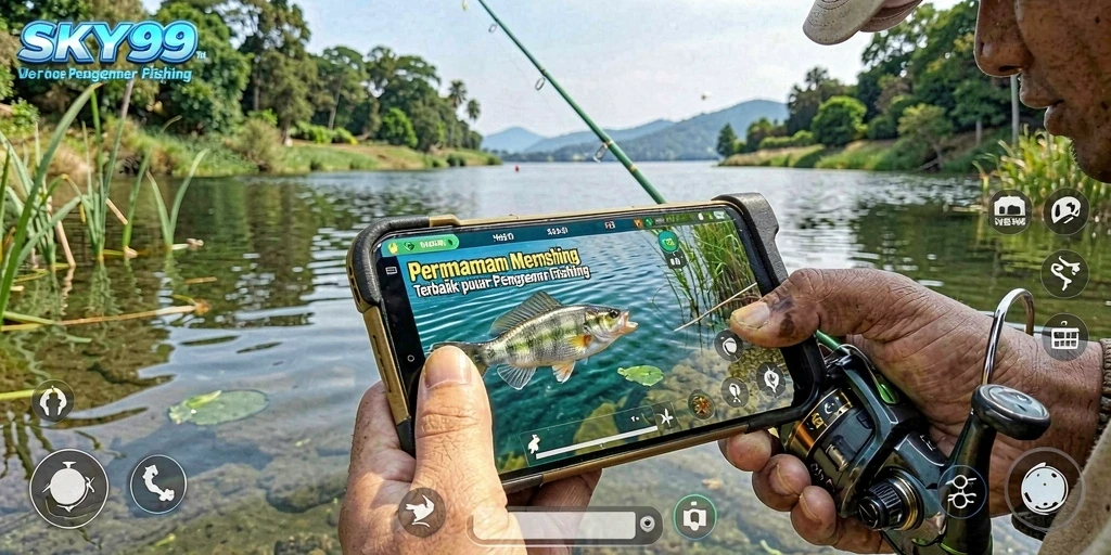Tampilan gameplay SKY99 menampilkan keindahan lokasi memancing yang menakjubkan.