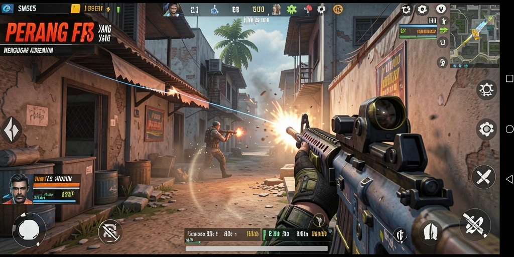 Tampilan screenshot utama SM605 menampilkan aksi gameplay FPS yang mendebarkan.